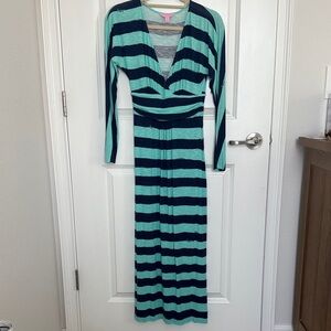 Lilly Pulitzer Teal and Navy Striped Long Sleeve Dress